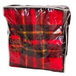 New Vintage Faribo 40"x60" Red Tartan Plaid Wool Throw Stadium Blanket Fringe